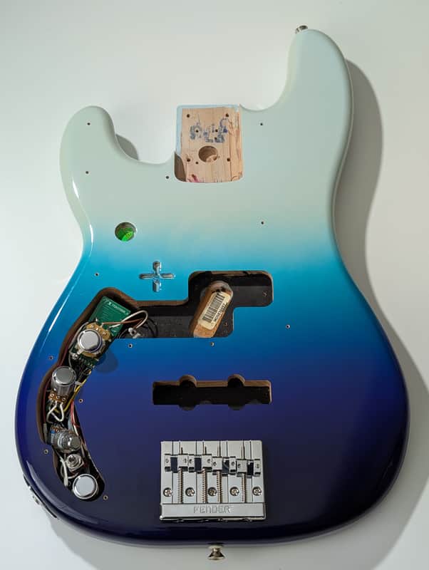 Left Handed 2022 Fender Player Plus Precision PJ Bass body loaded with wiring harness Bel Air Blue image 1