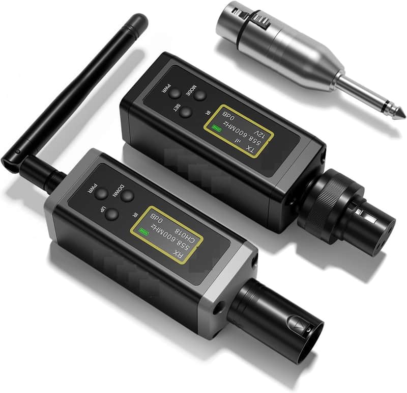UHF Wireless XLR Transmitter and Receiver with Antenna, 200ft Range, Wireless Microphone Adapter for Dynamic & Condenser Mic, Auto Channel Scanning, Compatible with Audio Mixer, PA System image 1