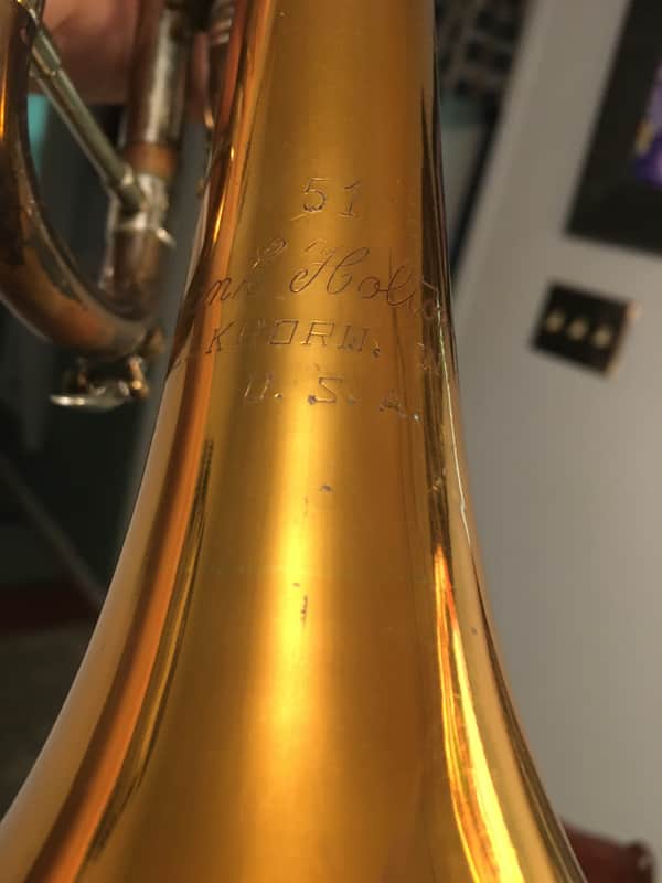 SUMMER DEAL RARE LARGE BORE HOLTON MODEL 51 TRUMPET ORIGINAL FINISH COMPRESSION FINE LARGEST BORE HOLTON MADE ELKGART MADE WITH GOOD CASE image 1