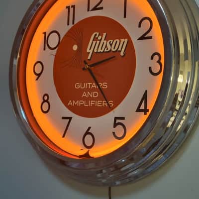 1950's/60's Style Gibson Guitars Neon Orange Wall Clock Killer Cool Man Cave, Bar, Garage Item image 2