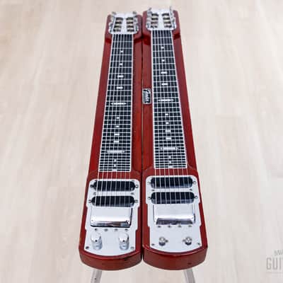 1955 Fender Stringmaster Dual 8 Console Lap Steel Double Neck Push Button, Red w/ Legs & Tweed Case image 8