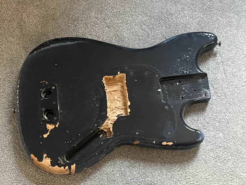1979 1980 Fender Musicmaster bass body original black 6 lb 1 oz image 1