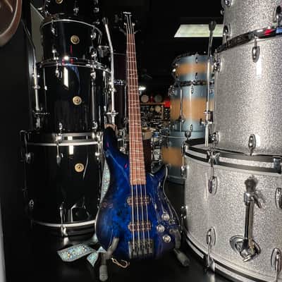 Schecter Guitar Research Omen Elite 4 / Four String Electric Bass Guitar in See-Thru Blue Burst with Hardshell Case (RM 2) image 7