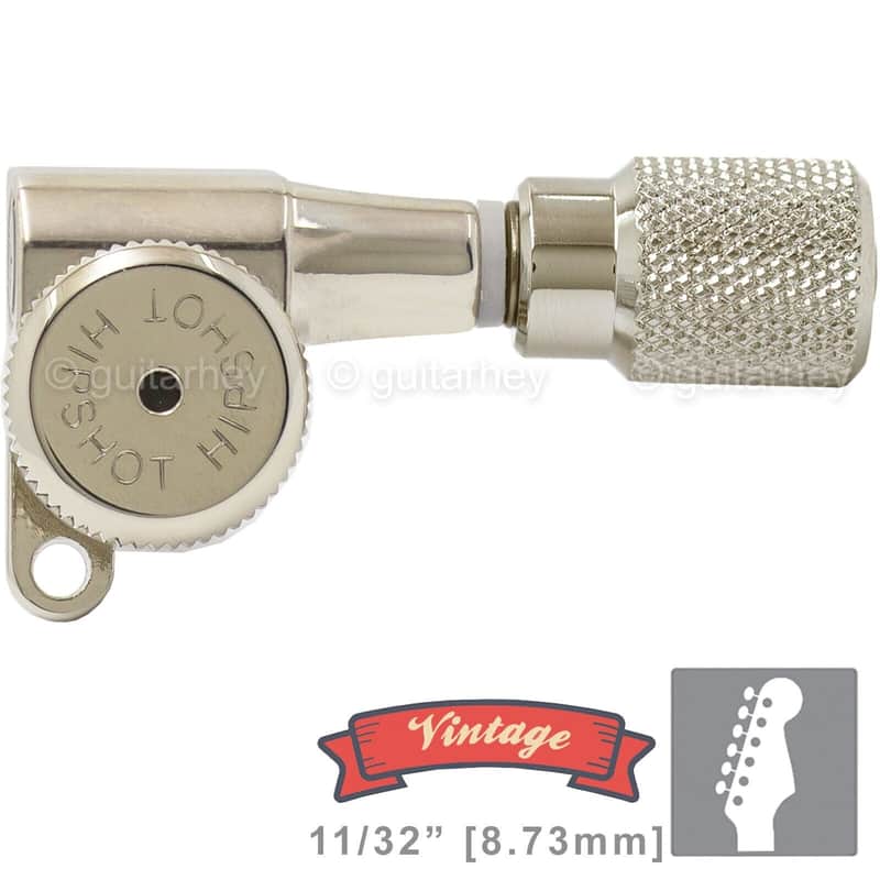 Hipshot VINTAGE 6-in-Line Stag Locking Tuners KNURLED Buttons 21/64" ID - NICKEL image 1