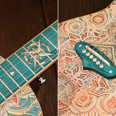 Lindo Sahara STEEL STRUNG Electro Acoustic Travel Guitar | BS3M Mic Piezo Blend Preamp / LCD / EQ / Tuner | Nautical Star 12th Fret Inlay | Graphic Art Finish | 20th Anniversary Special Edition image 8