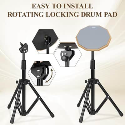 12-Inch Drum Practice Pad with Snare Drum Stand – Adjustable Percussion Training Kit image 5