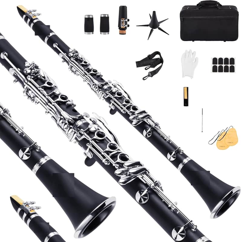 Clariet for School Band Orchestra adult kid with Hard Foam Case,Barrels*2,Pads*8,Stand, Cleaning Kit,Gloves,Strap image 1