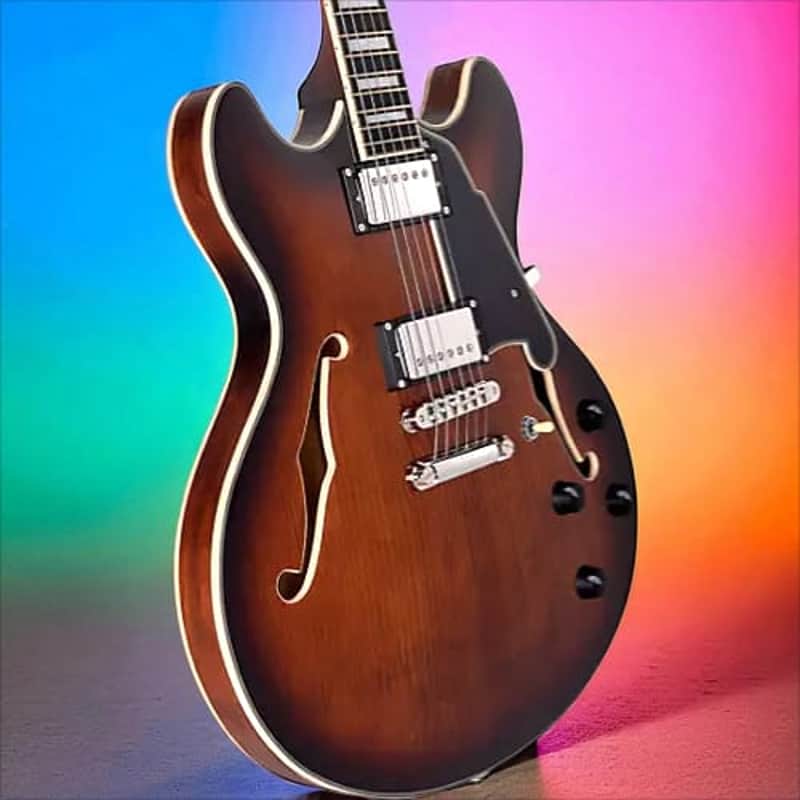 D'Angelico Premier DC Semi-Hollow Electric Guitar Brown Burst image 1