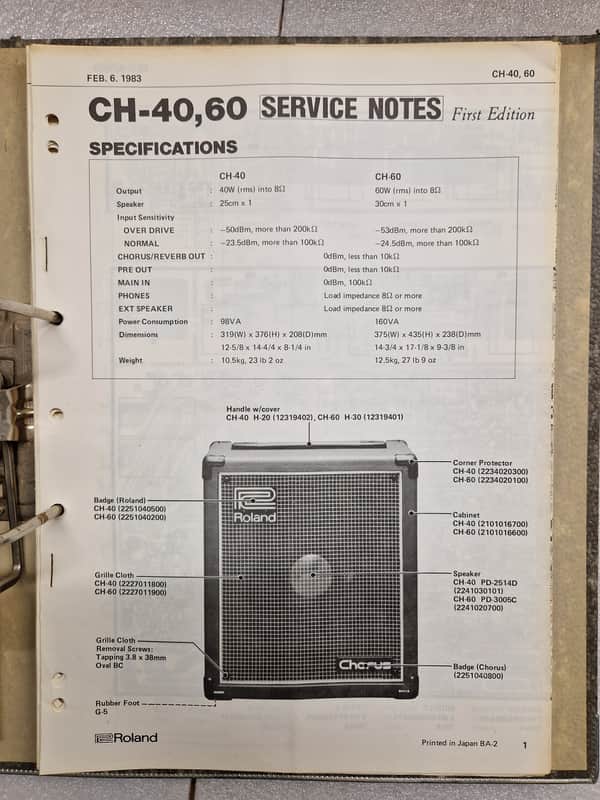 Roland CH-40 CH-60 Service Notes Manual image 1