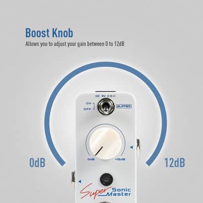 SONICAKE Sonic Super Master Clean Boost Pedal with Buffer and +12dB Gain, Mini Pure Boost Guitar Bass Effects Pedal image 3