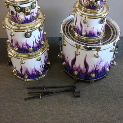 DW Drums Collector's Custom Ordered USA 6pc Drum Kit White & Purple Flames image 2