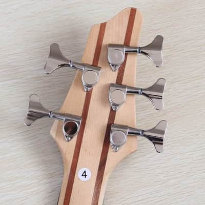 Zebra Wood Top Custom 5 String Electric Bass, Okoume Body, Maple Neck Through, 24 Frets Fingerboard Fretboard image 10
