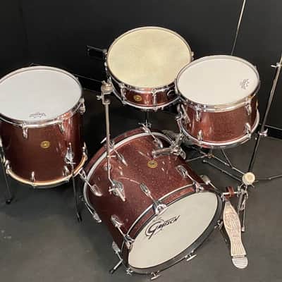 Gretsch 18/12/14/5.5x14" 60's Round Badge Drum Set - Burgundy Sparkle image 4