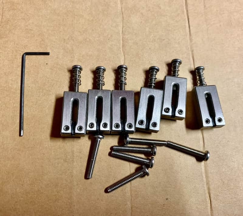 Graph Tech STRING SAVER CLASSICS STRAT & TELE STYLE SADDLES 2 3/16" STRING SPACING - BRUSHED STEEL image 1
