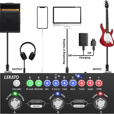 LEKATO Multi Effects Guitar Pedal, with IR Loading 9 AMP Models, Delay Reverb Distortion Overdrive Pedal, Rechargable Electric Guitar Effects Multi Pedal Support Recording,Bluetooth 5.0 image 6