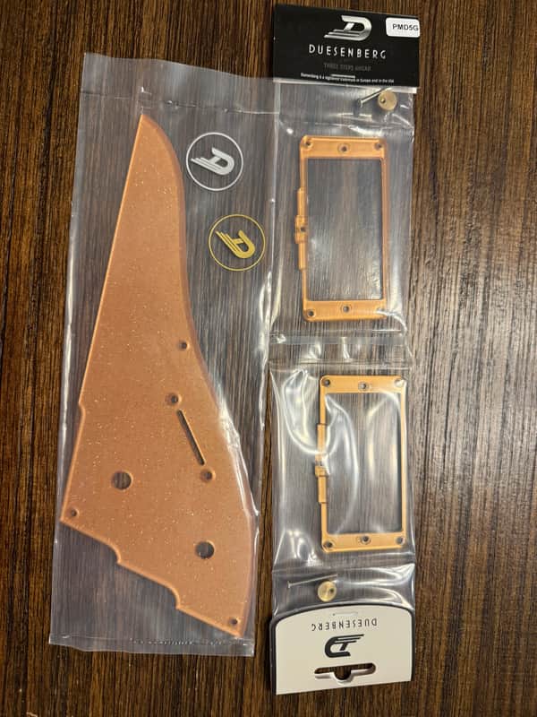 Duesenberg Gold Sparkle Pickguard and Gold Pickup Rings image 1