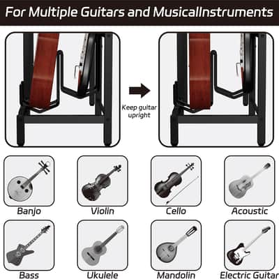 Grey Studio 3-Tier Guitar Stand for Acoustic Guitars, Electric, Bass Music Cabinet image 5