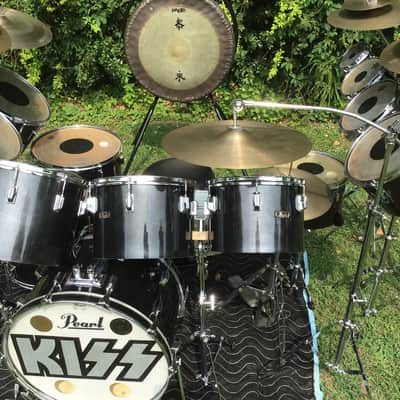 Pearl Peter Criss 1970’s KISS Alive 2  Drum Set Black/Chrome 14-Piece Fiberglass Concert Tom Drums image 2