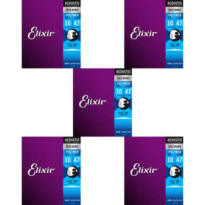 Elixir Strings 11150 Polyweb 80/20 Bronze Acoustic Guitar Strings - .010-.047w Light 12-String (5-pack) image 1