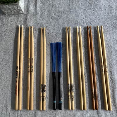 Drum Stick Lot – Vic Firth, Sam Ash, Zildjian Drumsticks & Flix Brushes – Mixed Lot of 8 Pairs image 1