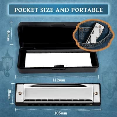 Blues Harmonica, Key of A, 10 Hole 20 Tone Diatonic Harp Mouth Organ, Stainless Steel Deluxe Harmonica for Adults, Students, Beginner image 2
