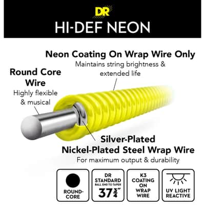 DR Hi-Def Coated Bass Strings Neon Yellow - 45-105 image 2
