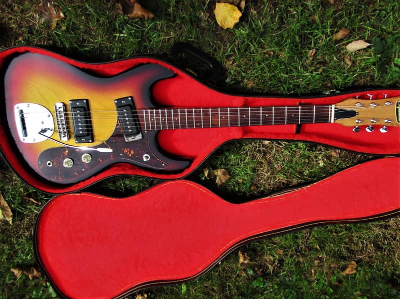 Rhythmline Mosrite Copy Guitar,  1960's  Japan, Sunburst, Case, Beautiful image 1
