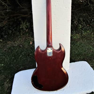 Rythmline SG Bass Guitar Copy, 1960's Japan, 30" Scale, Cherry Red Finish, Fresh Setup image 8