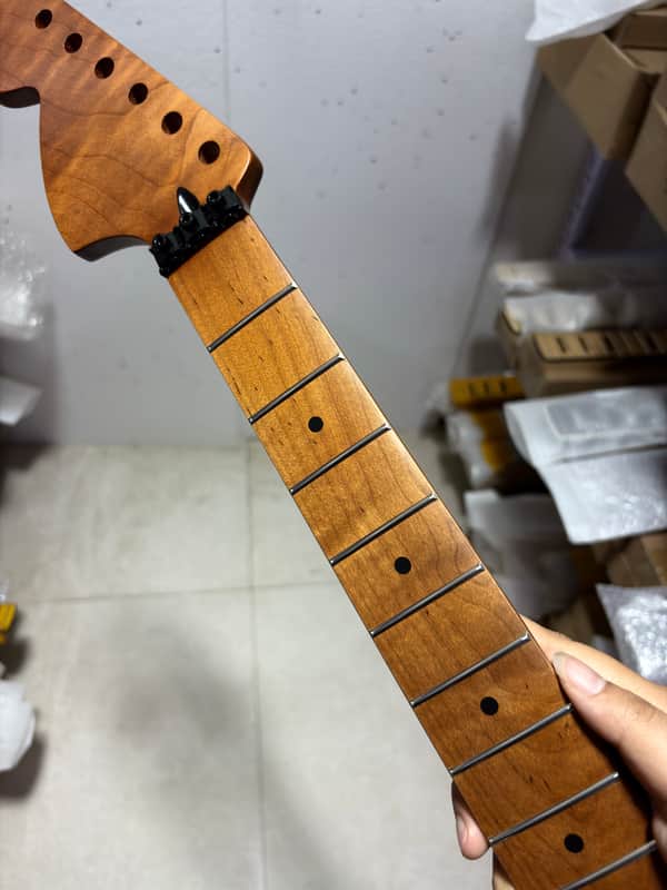 Reverse big head 22 Fret 25.5" Roasted Flame Maple guitar neck parts Locking nut image 1