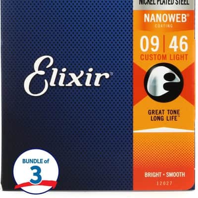 Elixir Strings 12027 Nanoweb Electric Guitar Strings - .009-.046 Custom Light (3-pack) image 2