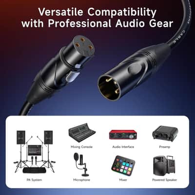 Cable Matters 2-Pack Premium Long XLR to XLR Cables - 35ft, Male to Female Microphone Cable, Oxygen-Free Copper (OFC) Mic Cord, Black image 2