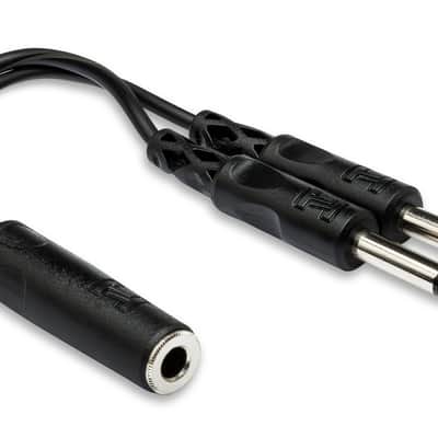 Hosa YPP-106 6" Shielded Y Cable 1/4" Mono Phone Jack to Two 1/4" Mono Phone Plugs - Black image 1