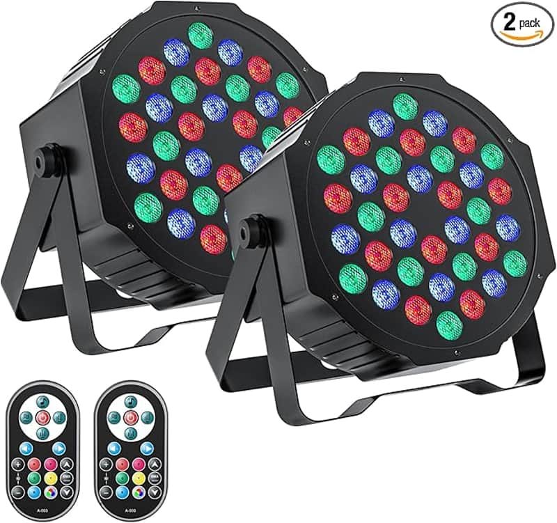 LED Par Lights DJ Stage Light Corded RGB 36 LED with Sound Activated Remote Control DJ Uplighting for Wedding Party Club Christmas Stage Lighting (2 Packs) image 1