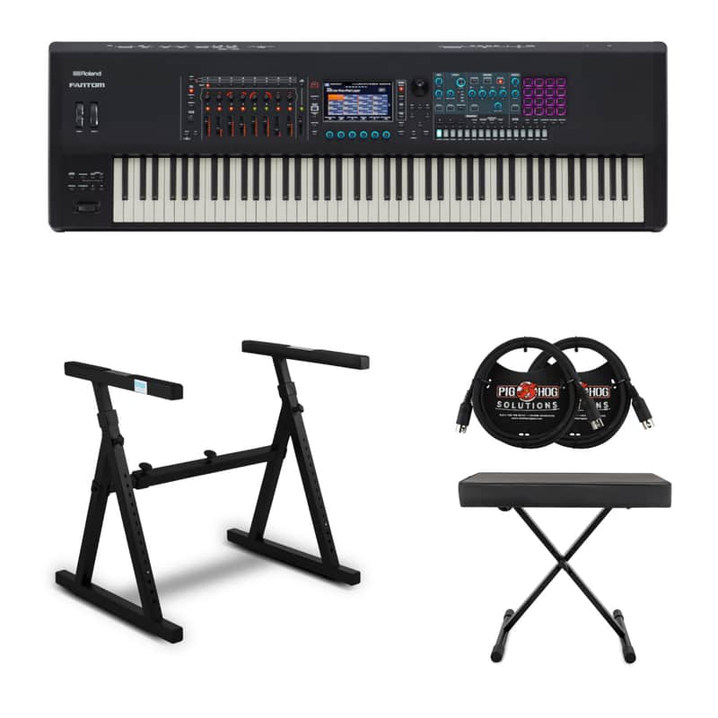 Roland FANTOM-08 Music Workstation 88-Key Semi-Weighted Synthesizer Keyboard Bundle with Keyboard Stand, Bench, and MIDI Cables (5 Items) image 1