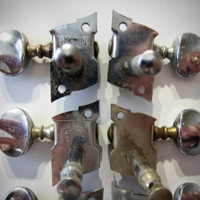 Teisco Del Rey Tuning Machines Three on a Side Authentic Vintage Part Circa 1954-1964 Chrome image 9