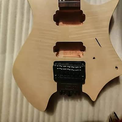 Unfinished Tiger Maple Top Headless Guitar Mahogany Body with Neck, Rosewood Fingerboard image 1
