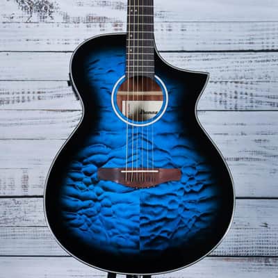*DEMO* Ibanez AEWC16QA Acoustic Guitar | Transparent Blue Sunburst image 1