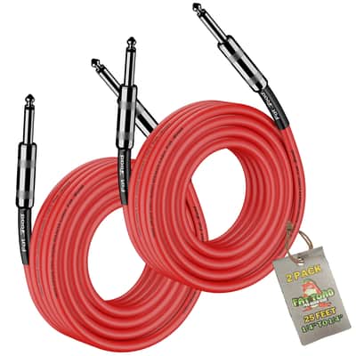 FAT TOAD 25ft 1/4" Speaker Cables (Red-FlexPRO Series) 2-Pack – Audio Patch DJ Cords with Male Jack Connectors, 12 AWG Wire for Amp & Studio Gear image 2