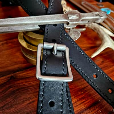 Hand Made, Hand Stitched Guitar strap "Rockatansky" in Black & Black - Vegetable Tanned Leather image 24