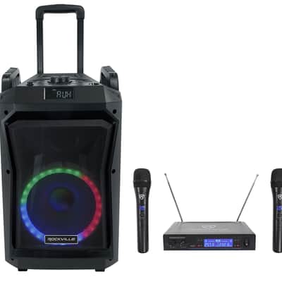 Rockville RockNGo 800 10" Portable Bluetooth Speaker w/LED+Wireless Microphones image 1