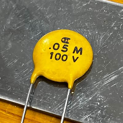 (1) Reproduction 1960's 1970's ceramic telecaster Stratocaster capacitor cap circle D .05 100v round dime fender image 1