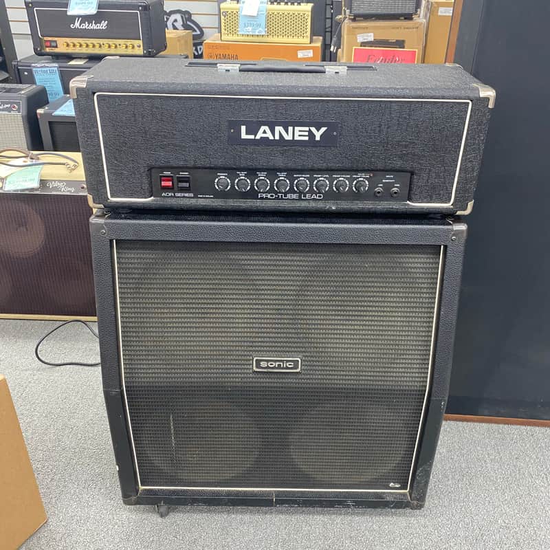 Laney AOR Pro Tube Lead 100 Series Head with Sonic 4x12 cab loaded with Celestion g12k-85 1980's Half Stack image 1