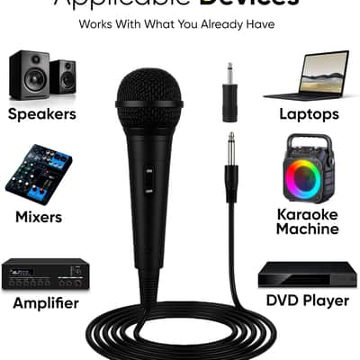 Wired Dynamic Microphone - Vocal Mic with 15ft Cable and 1/4-Inch to 3.5mm Adapter, Cardioid Karaoke Microphone for Singing, DJ, PA System, Podcasting, Public Speaking Microfono image 3