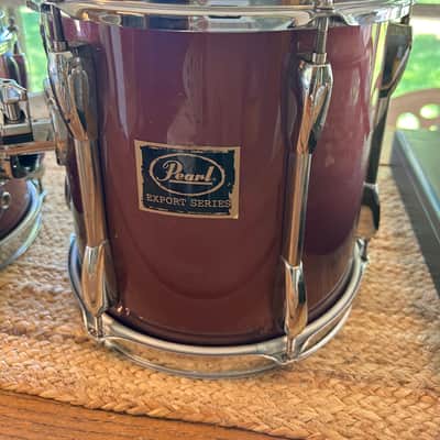 Vintage Pearl Export Series 8" and 10" Toms w/ Long Lugs & Purple-ish Wrap 1990's image 3