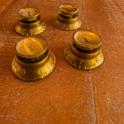 Gibson Reflector Knob Matched Set Of 4 Original Vintage 1960s Gold Volume Tone image 4