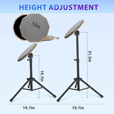 12 Inch Practice Drum Pad with Stand, Sticks and Drum Stick Bucket, Beginner Snare Drum Pad with Drumsticks(one pair) and Carrying Bag, Double Sided Silent Drum Pad (Gray) image 2
