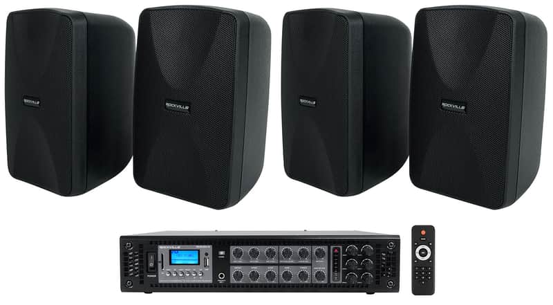Rockville 70v Commercial/Restaurant Amplifier w/Bluetooth+(4) Black 4" Speakers image 1