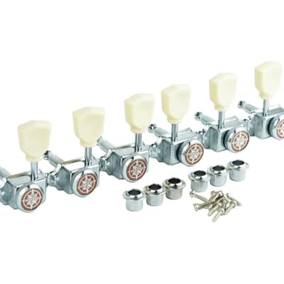 Guyker 3x3 Vintage Style Locking Guitar Machine Heads – 1:15 Ratio Lock String Chrome Deluxe Tuning Key Pegs Tuners Set Replacement for Electric, Acoustic or Folk Guitars - GK44sp, White Button image 2