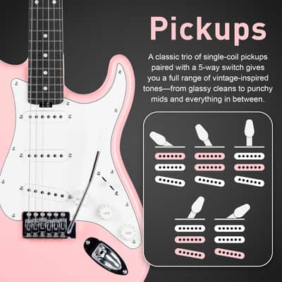 Electric Guitar, 39" Beginner Electric Guitar, Classic SSS Pickup, Tremolo Bridge, Full-Size Lightweight Body, Rounded Fret Ends, Heel Adjustment Truss Rod (Shell Pink) image 2