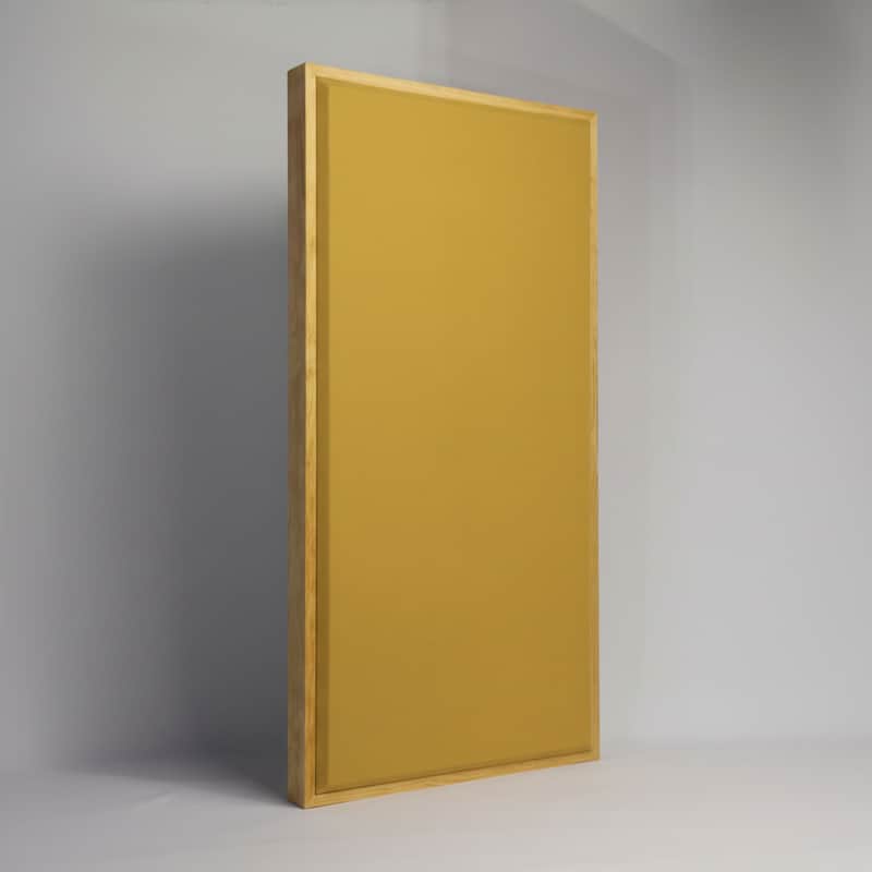 Custom Framed Acoustic Wall Panel | Gold Fabric & Golden Pecan Wood Frame | Furniture-Quality Sound Absorbing Panel | Recording Studio, Home Studio, Mixing Room, Podcast Studio, Home Theater, Listening Room, Office & Vocal Booth | Made in USA image 1